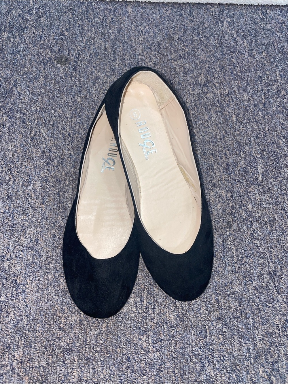Rouge Helium Black Suede-Look Ballet Flats